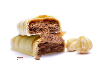 Chocolate bar with filling. Shallow dof