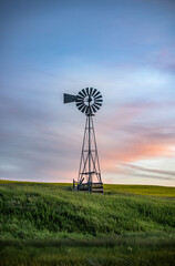 Rural Windmill at Sunset