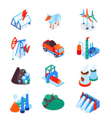 Fototapeta na wymiar Industry and environment - modern colorful isometric icons set