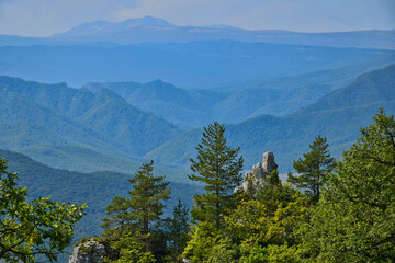 Fototapeta premium Mountain landscape near Dakhovskaya village, Adygea Republic of Russia