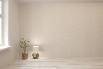 White empty room. Scandinavian interior design. 3D illustration