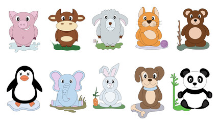 vector set cartoon animals. Cute characters for cards, invitations, labels for children's holidays. flat design.