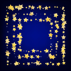 Gold Graphic Stars Vector Blue Background. 