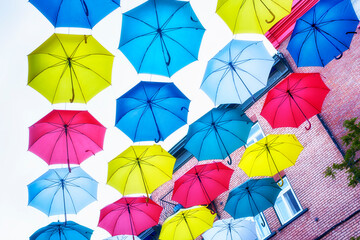 colorful hanging umbrellas quebec canada