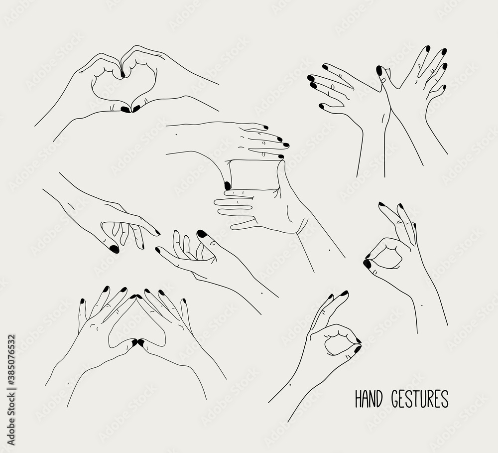 Canvas Prints set of hand gestures showing human relationships. love and care. contour vector illustration with he