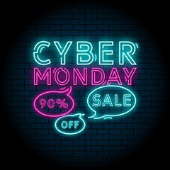 Obraz premium Big sale Cyber Monday neon sign banner