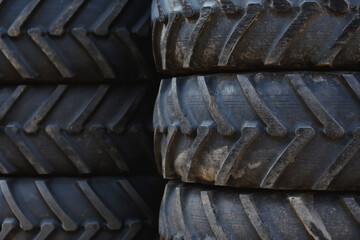 stacked tractor tires in closeup