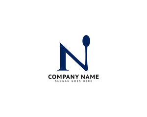 Initial Letter N with Spoon for Restaurant Logo Design