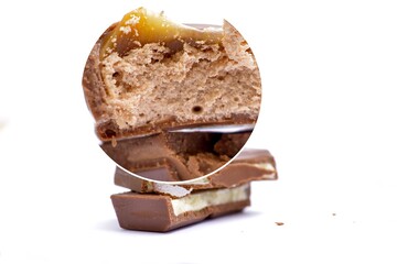 Chocolate bar with filling. Shallow dof magnifier effect