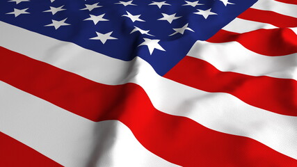 USA United State Flag Country Closeup 3D Rendering with fabric silk cotton polyester texture for background banner
