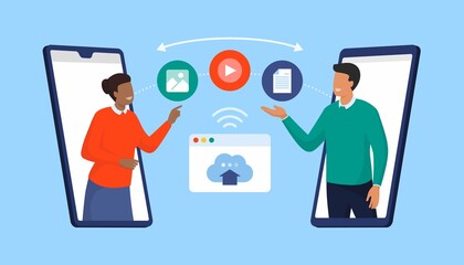 Users sharing files online using a smartphone app