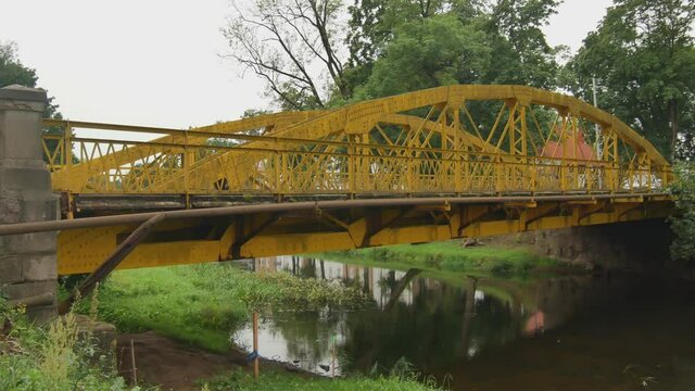 Yellow Bridge Over the Sysa River In Silute, Lithuania.