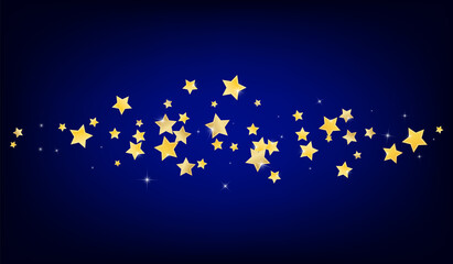 Golden Abstract Stars Vector Blue Background. 