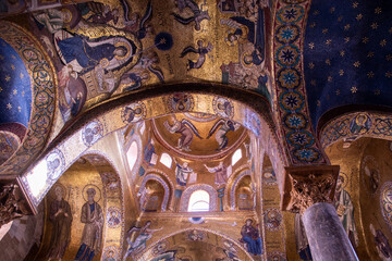 Obraz premium The Church of St. Mary of the Admiral (Italian: Santa Maria dell'Ammiraglio), also called Martorana, is the seat of the Parish of San Nicolò dei Greci in Palermo, Sicily, Italy