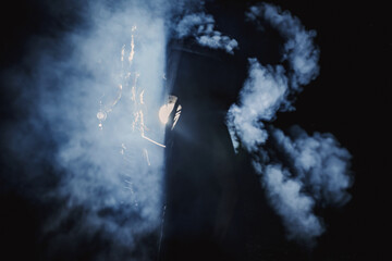 Sorcerer with marks on his body in the forest