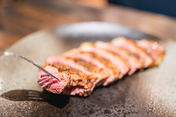 medium grilled beaf close up