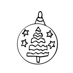 Hand drawn christmas ball isolated.Vector sketch black and white background. Christmas toy in the style of Doodle.