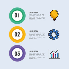 infographic steps light bulb gear and bars chart design, Data analysis and information theme Vector illustration
