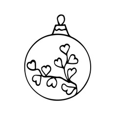 Hand drawn christmas ball isolated.Vector sketch black and white background. Christmas toy in the style of Doodle.