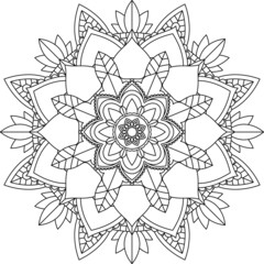 Easy Mandala coloring book simple and basic for beginners, seniors and children. Set of Mehndi flower pattern for Henna drawing and tattoo. Decoration in ethnic oriental, Indian style.