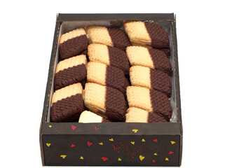 Sandy cookies in the box isolated on the white background
