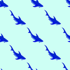 Obraz premium Seamless pattern, animal shark on a blue background, vector illustration