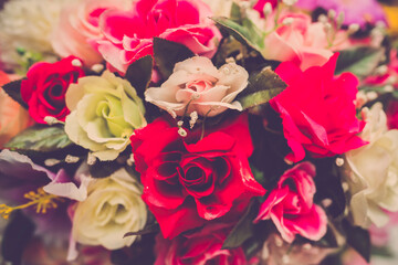 retro bouquet roses flower close up for wedding ceremony background