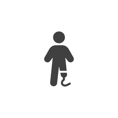 Man prosthesis leg vector icon. filled flat sign for mobile concept and web design. Disabled person glyph icon. Symbol, logo illustration. Vector graphics