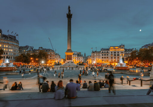 london trafalgar square, sunset time, UK