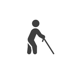 Blind man with stick vector icon. filled flat sign for mobile concept and web design. Blind person glyph icon. Symbol, logo illustration. Vector graphics