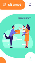 Young father giving present to wife with child. Gift, box, boy flat vector illustration. Family and birthday concept for banner, website design or landing web page