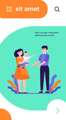 Parents soothing little child. Sad mom giving crying son to smiling dad flat vector illustration. Parenthood problems, stress concept for banner, website design or landing web page