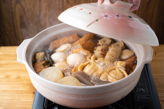 Oden, japanese traditional hot pot with fish dumplings