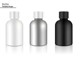 Metallic Bottle Mock up Realistic Drink or Medicine merchandise on Background Illustration. Health Care and Medical.