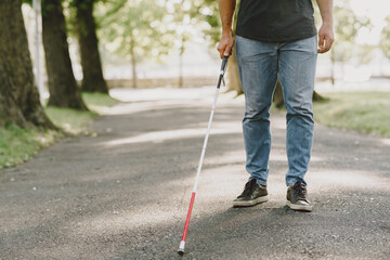 Blind man. People with disability, handicapped person and everyday life. Visually impaired man with...