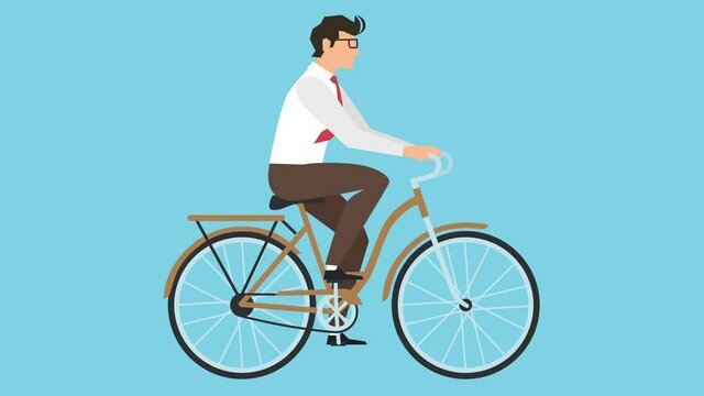 Businessman Bike Cyclist Character  Cartoon Bicycle Loop Animation Isolated with Luma Matte
