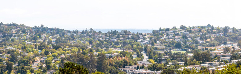 Fototapeta na wymiar Valley homes panoramic view in Belmont, San Mateo County, California