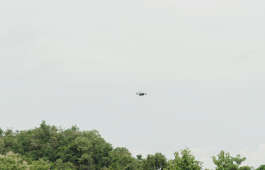 Drone flying trough the sky