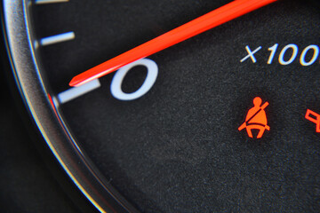 Close-up dashboard with speedometer and RPM