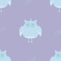 Big blue owl. Seamless patterns. A cute funny bird for children's textiles, clothes, packaging of children's goods. Vector image
