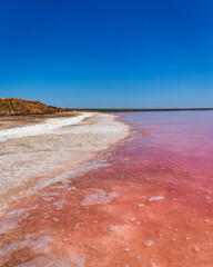 Beautiful pink lakes with salt water for treatment.