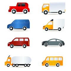 Car icons collection. Vector illustration in flat style on white background.