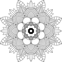 Easy Mandala coloring book simple and basic for beginners, seniors and children. Set of Mehndi flower pattern for Henna drawing and tattoo. Decoration in ethnic oriental, Indian style.