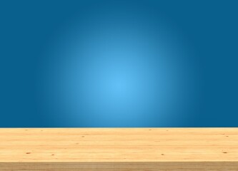 empty wooden table in front of blue gradient background