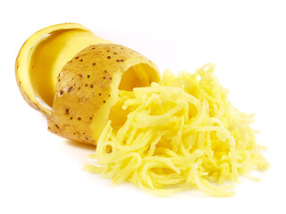 Peeled Potato with Potato Rasps isolated on white Background