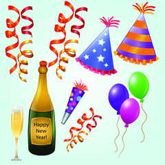 Vector illustration. Happy new year card in paper style for your seasonal holidays flyers, greetings and invitations cards and christmas themed congratulations and banners.