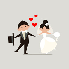 Vector illustration. Cartoon wedding pictures cute bride and groom couple cartoon character set.