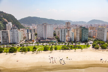 Fototapeta premium Aerial view of Santos city waterfront in Brazil