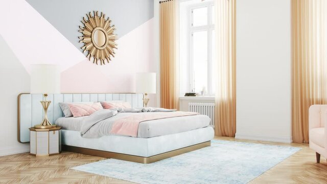 Retro Style Bedroom Interior In Pastel Colors