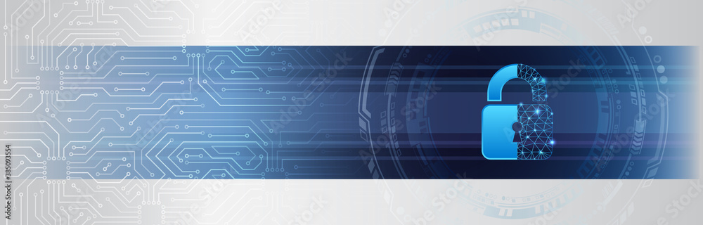 Poster Confidential data protection. Cybersecurity or information privacy idea. Padlock on the circuit board background. Internet security technology concept for business.